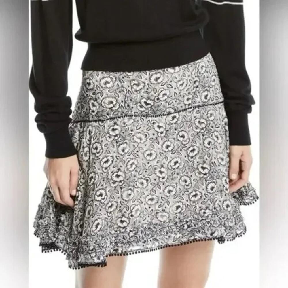 Derek Lam 10 Crosby Size 6 Silk Blend Floral Jacquard Black White Mini Skirt